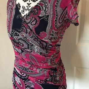 Pink and navy paisley top